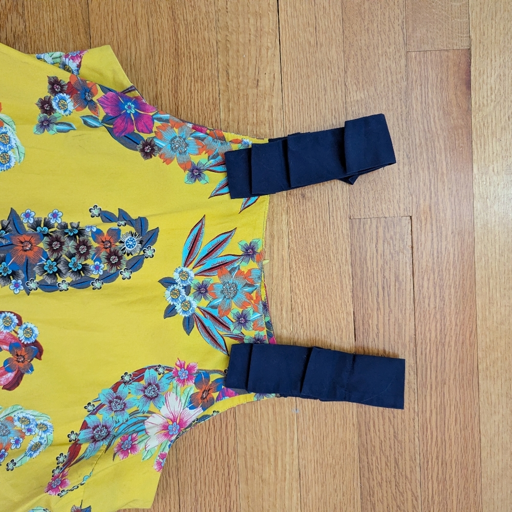 Anthropologie Maeve Sunniva Yellow Floral Ribbon Strap Dress Size XS Boho pocket - Picture 5 of 14